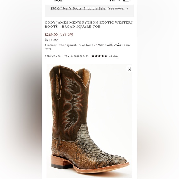 CODY JAMES MEN'S PYTHON EXOTIC WESTERN COWBOY BOOTS STYLE ASR21-21 SZ 11D - Picture 11 of 11